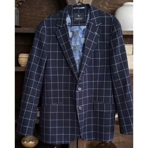 TAILORBYRD Mens 42R Blue Windowpane Blazer Sport Coat Jacket